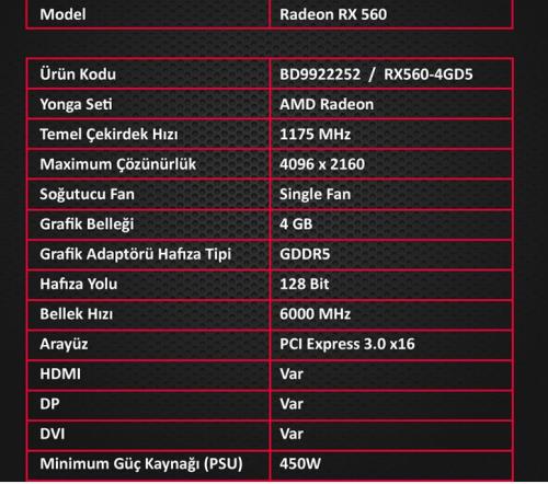 TURBOX ARCADE HERO N RX560 4GB GDDR5 128BİT DVI HDMI DP ÇİFT FAN